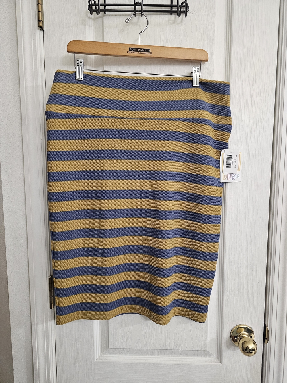 LuLaRoe Horizontal Striped Pencil Skirt in Blue and Mustard